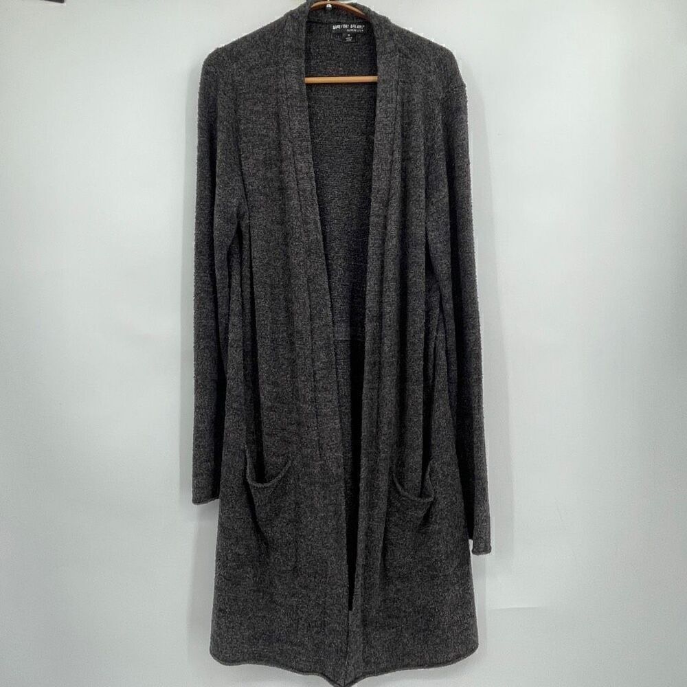 Barefoot Dreams Gray Adjustable Waist Long Open Front Cardigan Sweater Medium